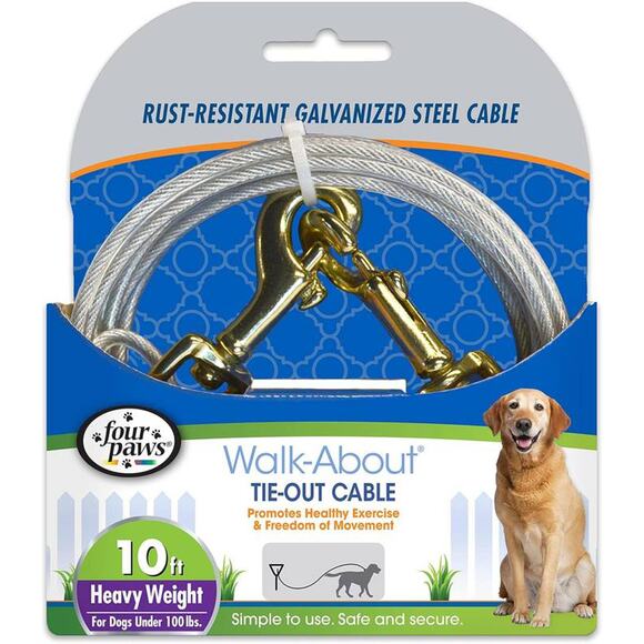 Dog Tie Out Cable Heavy Duty Weighted Dog Tie Out Cable Silver, 10 ft To 100lbs - Picture 1 of 4
